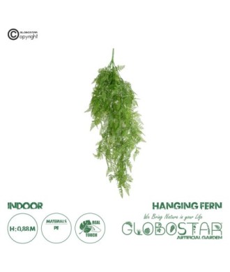 GloboStar® Artificial Garden HANGING FERN 20804 Τεχνητό Διακοσμητικό Κρεμαστό Φυτό Φτέρη Μ40 x Π20 x Υ88cm